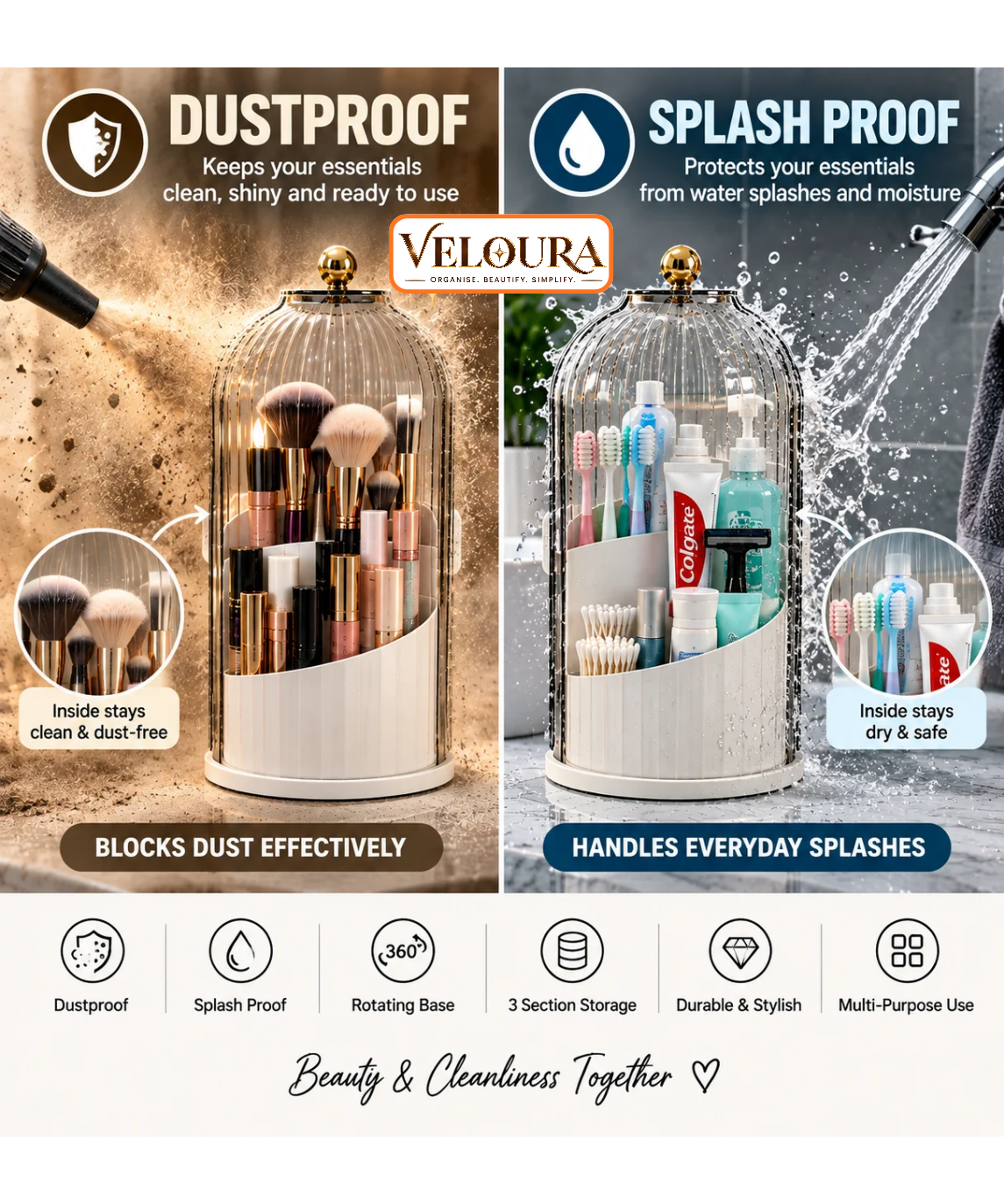 360° Rotating Makeup Brush Holder | by VELOURA®