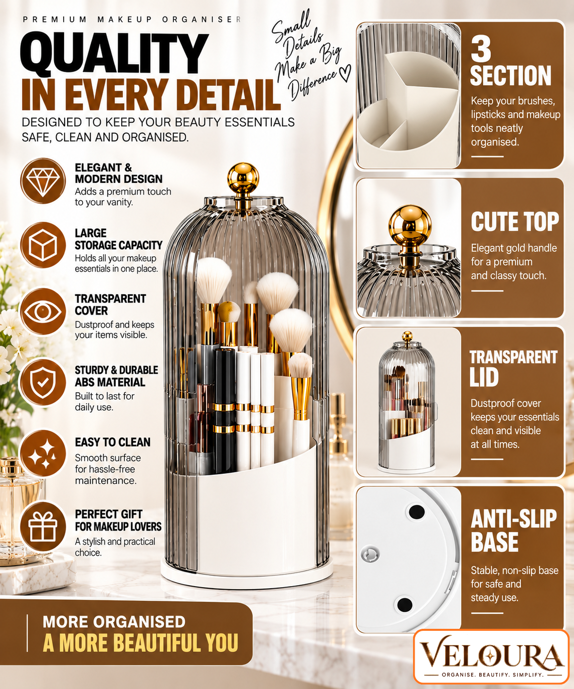 360° Rotating Makeup Brush Holder | by VELOURA®