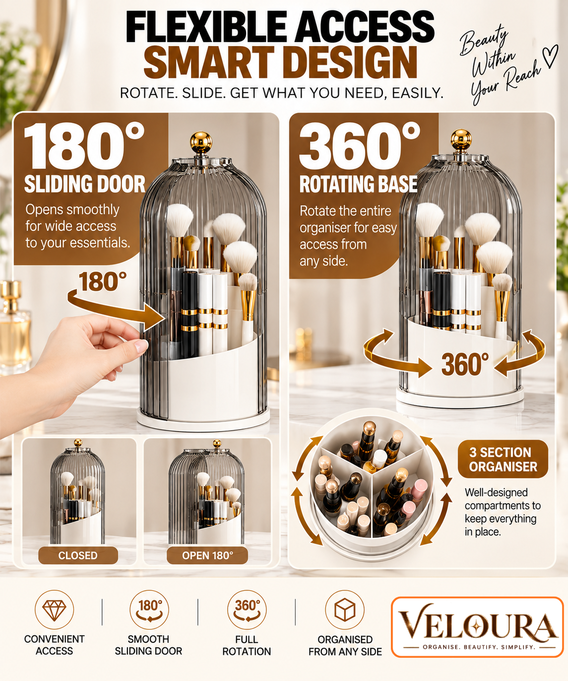 360° Rotating Makeup Brush Holder | by VELOURA®