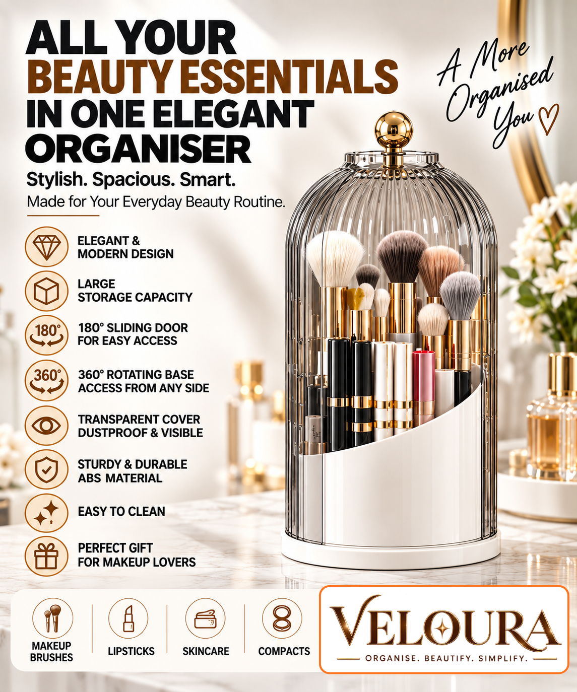 360° Rotating Makeup Brush Holder | by VELOURA®