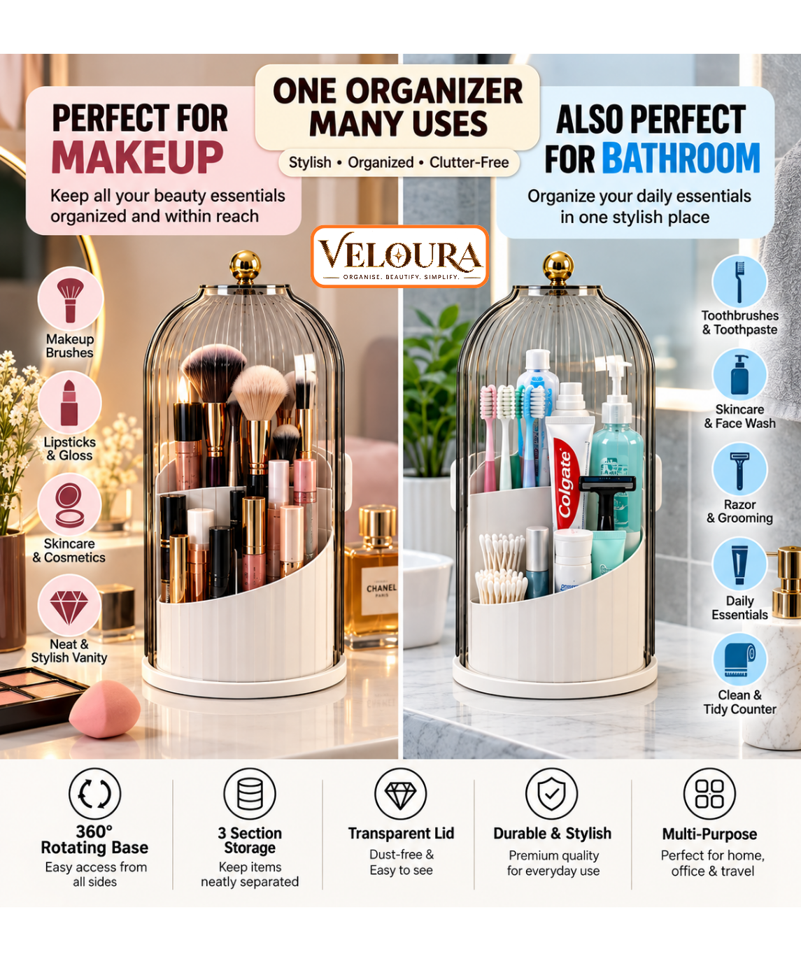 360° Rotating Makeup Brush Holder | by VELOURA®