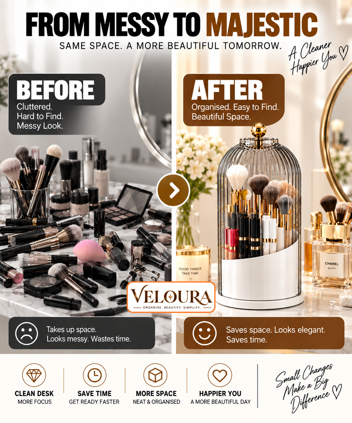 360° Rotating Makeup Brush Holder | by VELOURA®